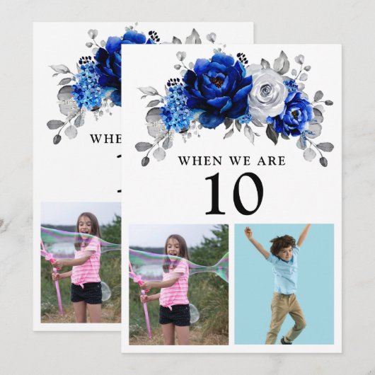 Royal Blue White Silver Metallic Table Number Kaar Kaart (Voorkant / Achterkant)