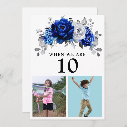 Royal Blue White Silver Metallic Table Number Kaar Kaart (Voorkant / Achterkant)