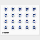 Royal Blue White Silver Metallic Wedding Hartelijk Ronde Sticker (Vel)