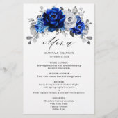 Royal Blue White Silver Metallic Wedding Menu (Voorkant)