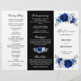 Royal Blue White Silver Tri-voudig Wedding Program