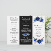 Royal Blue White Silver Tri-voudig Wedding Program (Staand voorkant)