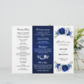 Royal Blue White Silver Tri-voudig Wedding Program (Staand voorkant)