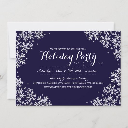 Royal Blue & White Snowflake Holiday Party nodigt  Kaart (Voorkant)