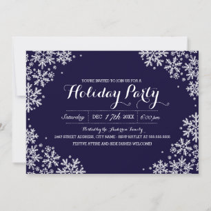 Royal Blue & White Snowflake Holiday Party nodigt  Kaart