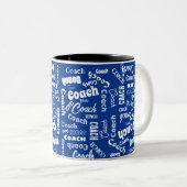 Royal Blue White Specialized Coach Gift Name Art Tweekleurige Koffiemok (Voorkant rechts)