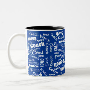 Royal Blue White Specialized Coach Gift Name Art Tweekleurige Koffiemok