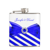 Royal Blue White Stripe Wedding Verloving Heupfles (Voorkant)