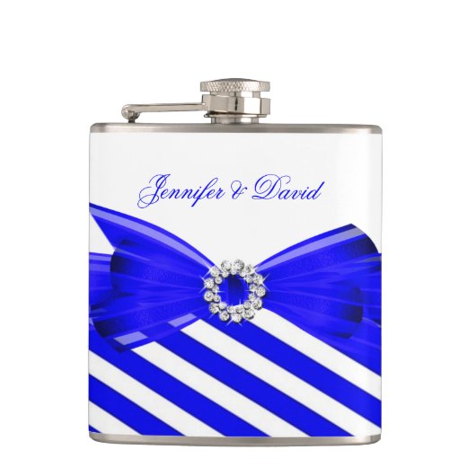 Royal Blue White Stripe Wedding Verloving Heupfles (Voorkant)