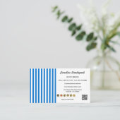 Royal Blue White Stripes QR Code Social Media Icon Visitekaartje (Staand voorkant)