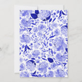 Royal Blue & White Waterverf Blauw Bloemen Huwelij Kaart (Achterkant)