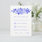 Royal Blue & White Waterverf Floral Mitzvah RSVP (Staand voorkant)