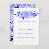 Royal Blue & White Waterverf Floral Mitzvah RSVP (Voorkant / Achterkant)