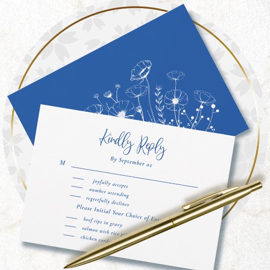 Royal Blue White Wildflowers Menu Selectie RSVP
