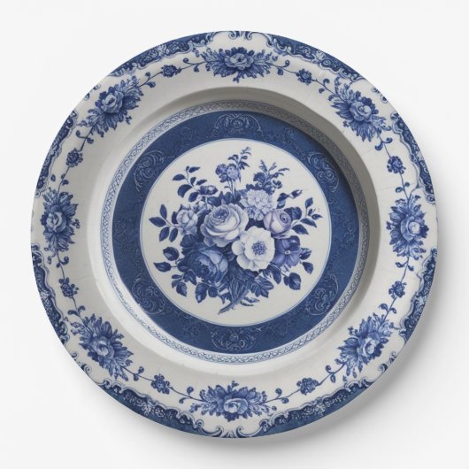 Royal Blue wilde bloem Keramische bruiloft Papieren Bordje (Voorkant)