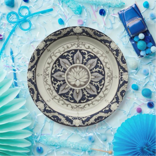 Royal Blue wilde bloem Keramische bruiloft Papieren Bordje (Feest)