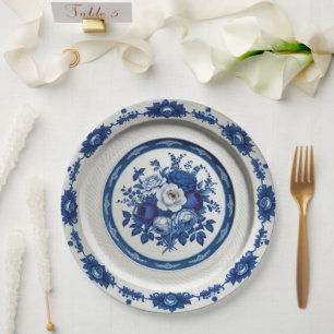 Royal Blue wilde bloem Keramische bruiloft Papieren Bordje