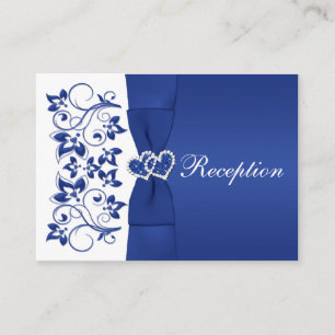 Royal Blue, Wit Bloemen Bruiloft Receptie Kaart