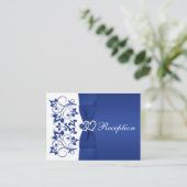 Royal Blue, Wit Bloemen Bruiloft Receptie Kaart (Staand voorkant)
