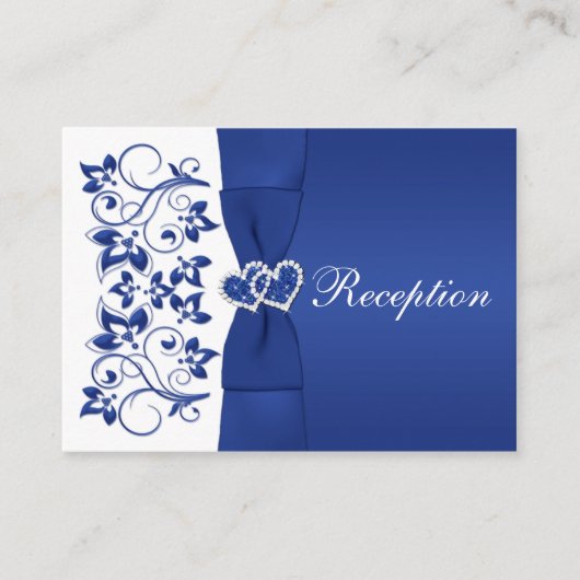 Royal Blue, Wit Bloemen Bruiloft Receptie Kaart (Voorkant)