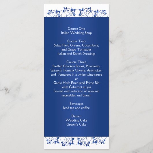 Royal Blue, wit Bloemen Gevoegde harten Menu Kaart (Achterkant)