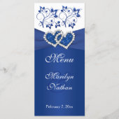 Royal Blue, wit Bloemen Gevoegde harten Menu Kaart (Voorkant)