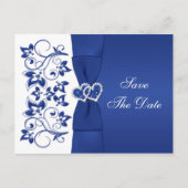 Royal Blue, wit bloemen opslaan de datum post Kaar Aankondigingskaart (Voorkant)