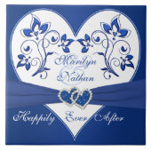 Royal Blue, wit bloemenhart bruiloft Tegel Tegeltje (Voorkant)