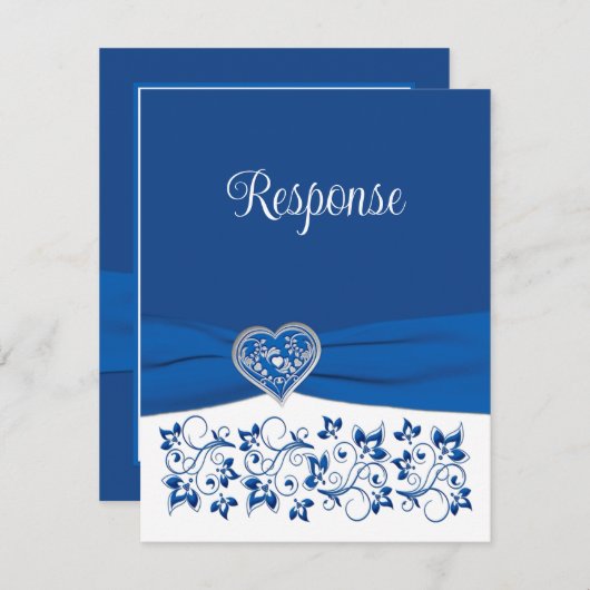 Royal Blue, wit hart van liefde bruiloft RSVP Kaar (Voorkant / Achterkant)