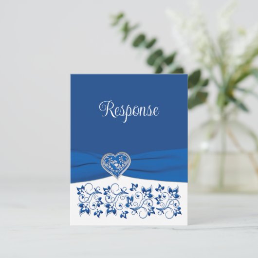 Royal Blue, wit hart van liefde bruiloft RSVP Kaar Kaartje (Staand voorkant)
