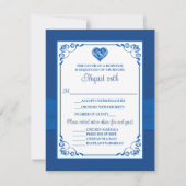 Royal Blue, wit hart van liefde bruiloft RSVP Kaar Kaartje (Achterkant)