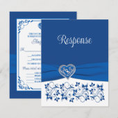 Royal Blue, wit hart van liefde bruiloft RSVP Kaar Kaartje (Voorkant / Achterkant)