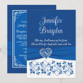 Royal Blue, wit hart van liefde bruiloft uitnodigi Kaart (Voorkant / Achterkant)