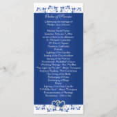 Royal Blue, witte bloemenharten bruiloft programma Programmakaart (Voorkant)