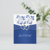 Royal Blue, witte bloemenkaart met harten RSVP-kaa RSVP Kaartje (Staand voorkant)