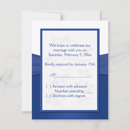 Royal Blue, witte bloemenkaart met harten RSVP-kaa RSVP Kaartje (Achterkant)