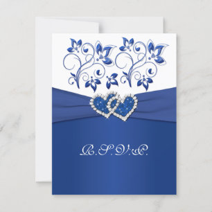 Royal Blue, Witte Bloemige Gezamenlijke Hartjes RS RSVP Kaartje