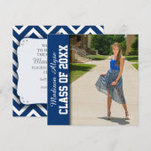 Royal Blue Witte Chevron Foto Afstudeeruitnodiging Kaart (Voorkant / Achterkant)