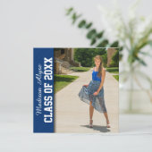 Royal Blue Witte Chevron Foto Afstudeeruitnodiging Kaart (Staand voorkant)