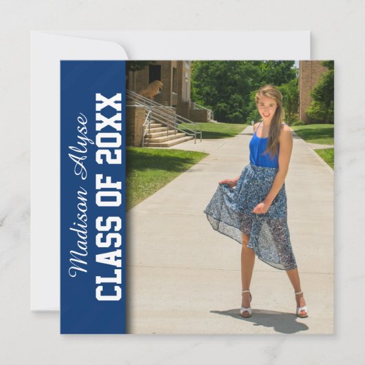 Royal Blue Witte Chevron Foto Afstudeeruitnodiging Kaart (Voorkant)