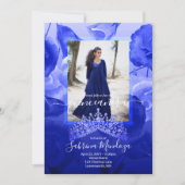 Royal Blue, witte rozen, Topaz Tiara Quinceanera Kaart (Voorkant)