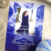 Royal Blue, witte rozen, Topaz Tiara Quinceanera Kaart