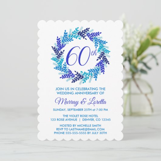 Royal Blue Wreath 60th Wedding Jubileum Kaart (Staand voorkant)