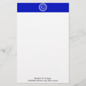Royal Blue Wt Greek Key Rnd Frame Initial Monogram Briefpapier (Voorkant)