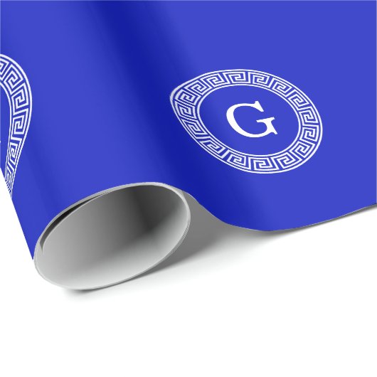 Royal Blue WT Grieks Sleutel RND Lijst Initiaal Mo Cadeaupapier (Rol Hoek)