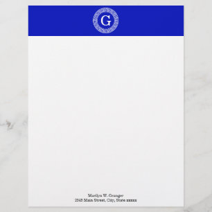 Royal Blue WT Grieks Sleutel RND Lijst Initiaal Mo Gepersonaliseerd Briefhoofd