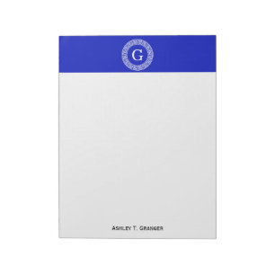 Royal Blue WT Grieks Sleutel RND Lijst Initiaal Mo Notitieblok
