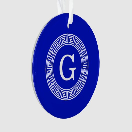 Royal Blue WT Grieks Sleutel RND Lijst Initiaal Mo Ornament (voorkant)
