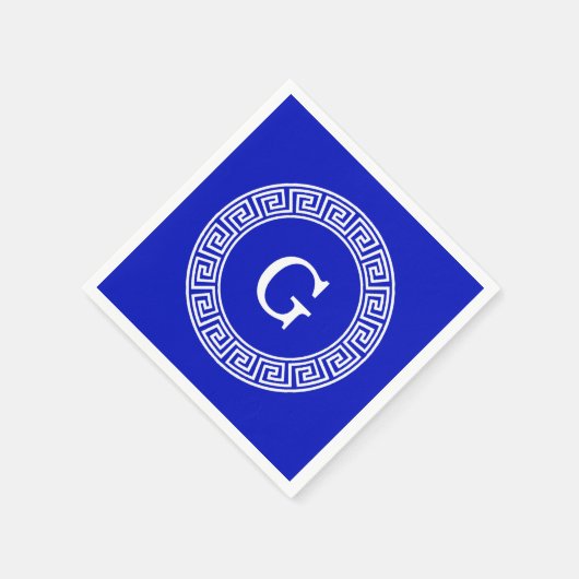 Royal Blue WT Grieks Sleutel RND Lijst Initiaal Mo Servet (Hoek)