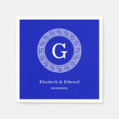 Royal Blue WT Grieks Sleutel RND Lijst Initiaal Mo Servetten (Voorkant)